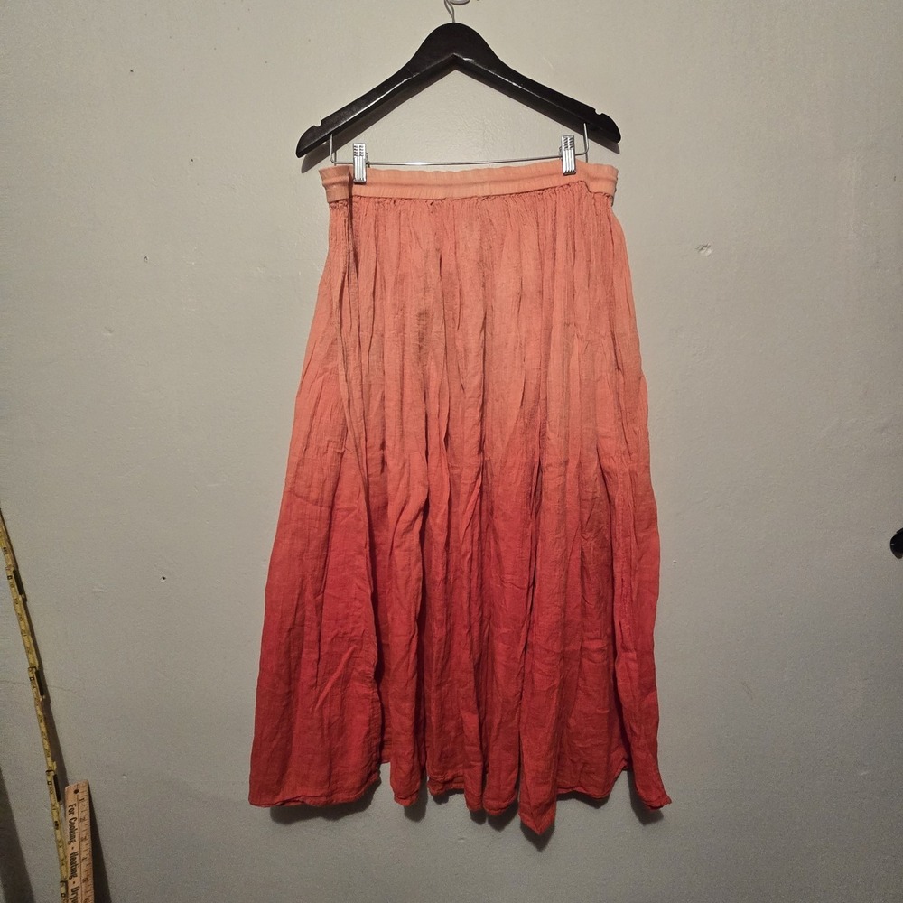 Vintage Crazy Horse Ombre Maxi Skirt Coral Women SM Cottage Boho Hippie Peasant - Picture 9 of 9